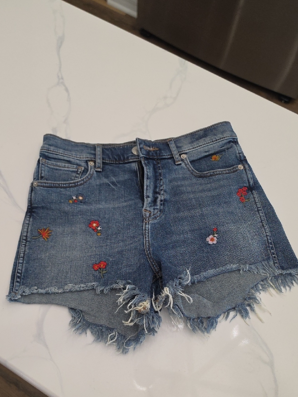 Express Embroidered Distressed Denim Shorts